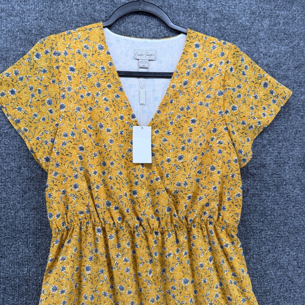 Charlie Paige Dress Small Yellow Floral Tiered Prairie Boho Cottagecore Peasant - Picture 2 of 11